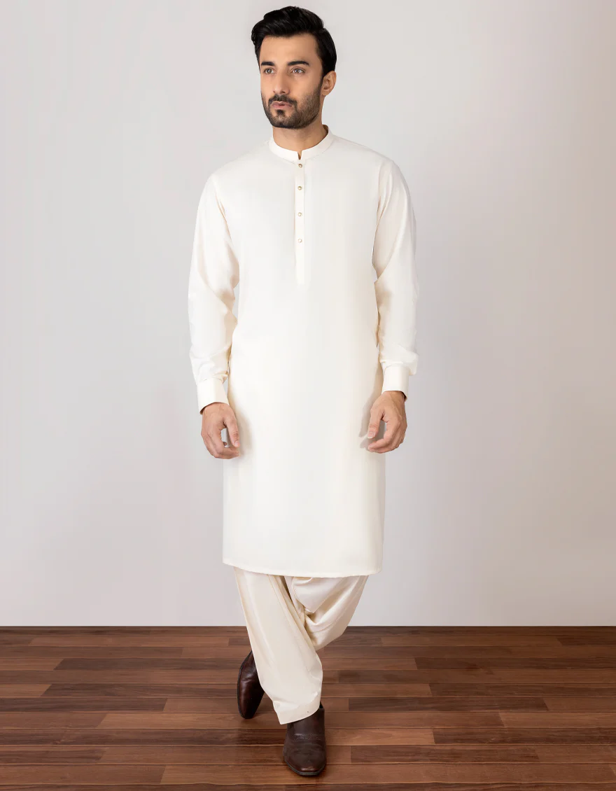 OFF WHITE BLENDED KAMEEZ SHALWAR | JJKS-S-US-36947/S23/JJ8145-PN
