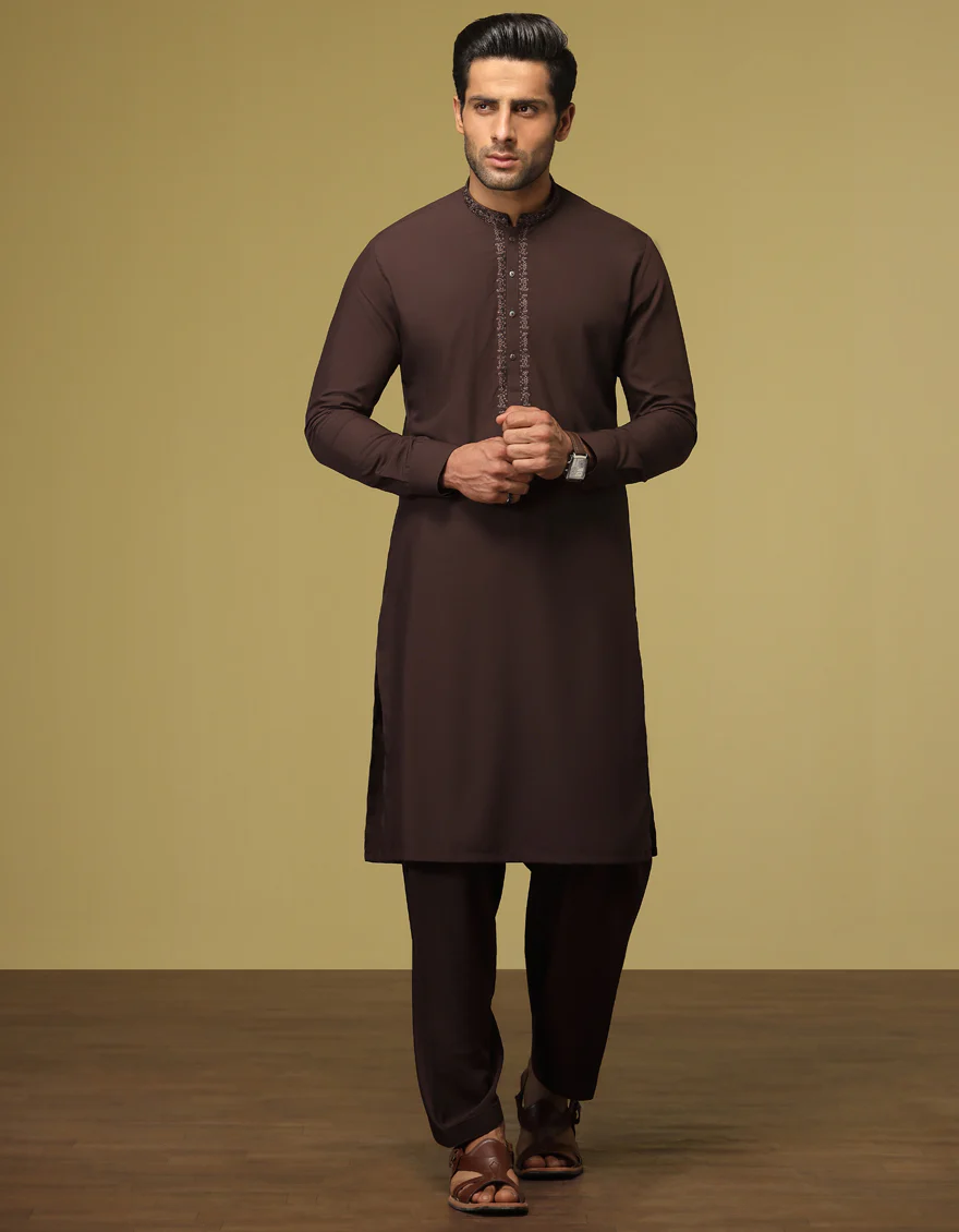COFFEE BROWN BLENDED KAMEEZ SHALWAR | JJKS-S-US-37608/S22/JJ7562-FL