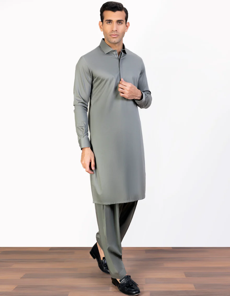 DULL GREEN COTTON KAMEEZ SHALWAR | JJKS-S-US-47054/S23/JJ8769-PN