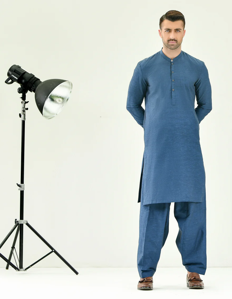 TEAL BLUE BLENDED KAMEEZ SHALWAR | JJKS-US-43107/A22/JJ8184-CL
