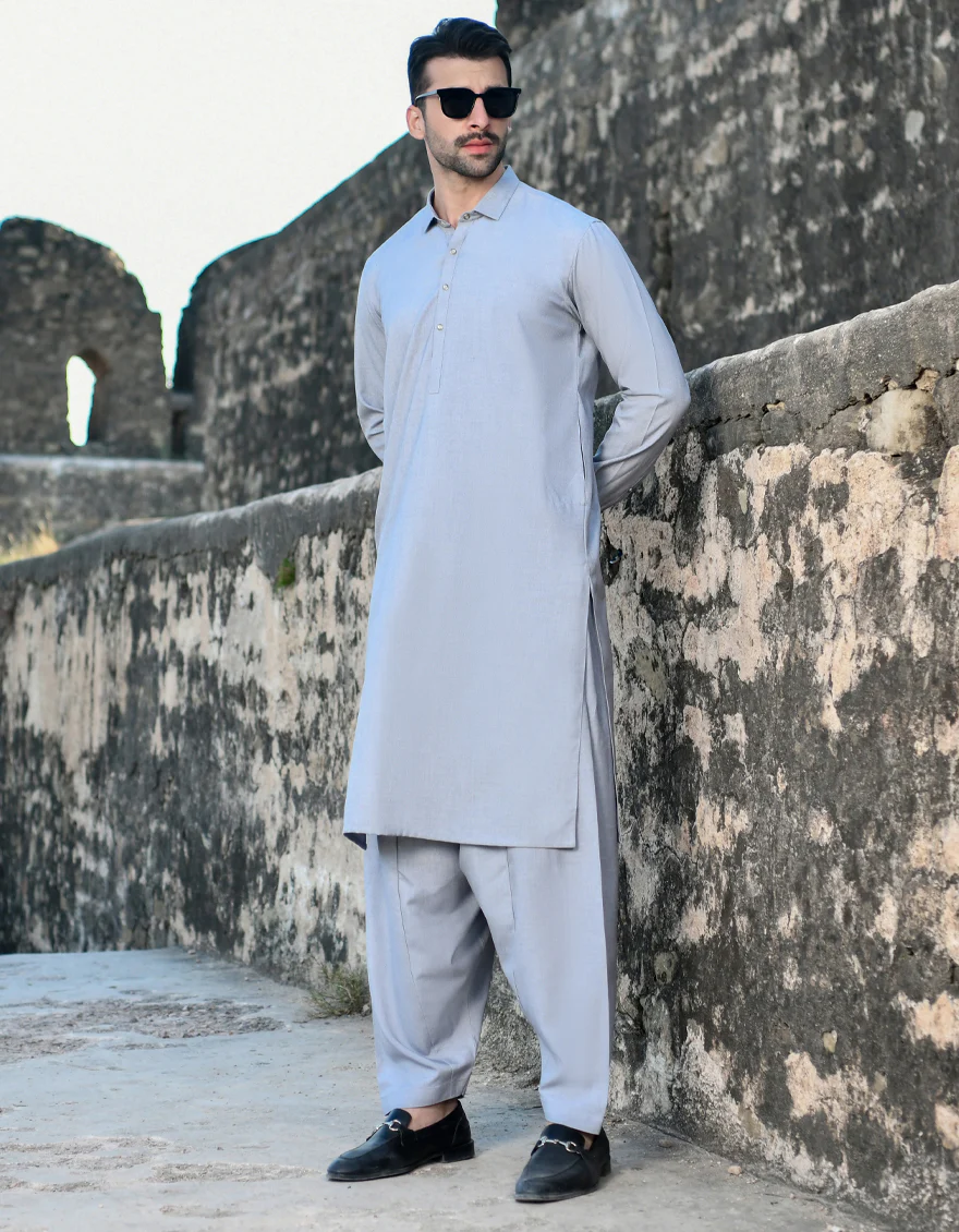 DULL GREY BLENDED KAMEEZ SHALWAR | JJKS-US-43232/A23/JJ8796-PN