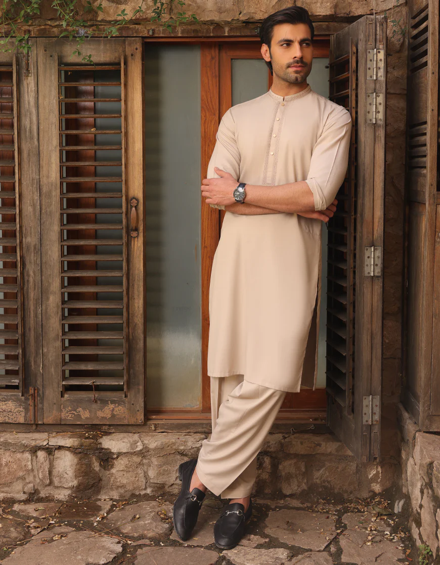 BEIGE BLENDED KAMEEZ SHALWAR | JJKS-US-43253/A23/JJ8813-SF