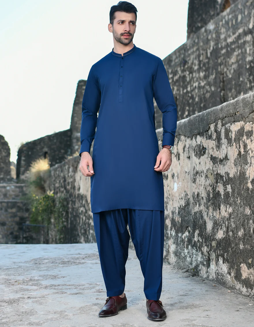 NAVY BLUE BLENDED KAMEEZ SHALWAR | JJKS-US-44197/A23/JJ8786-SF