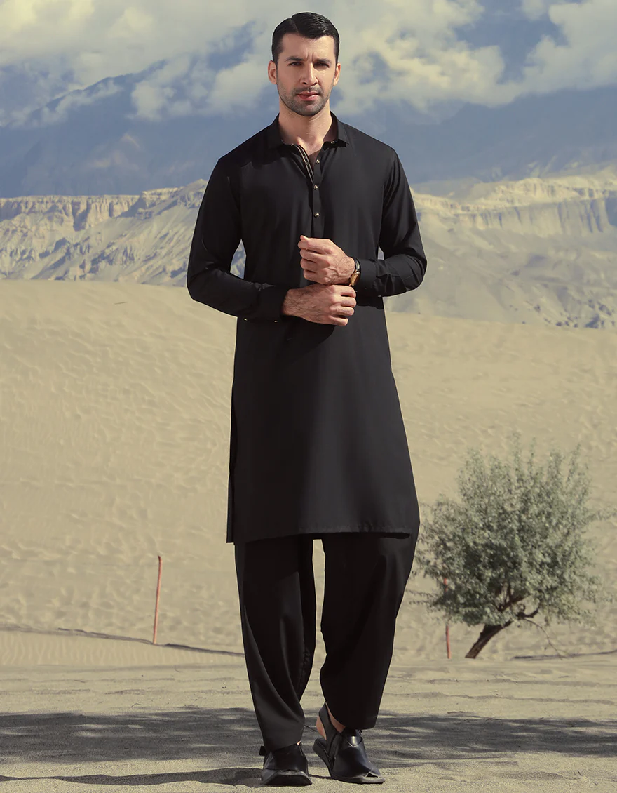 BLACK BLENDED KAMEEZ SHALWAR | JJKS-US-45253/A23/JJ8836-CL