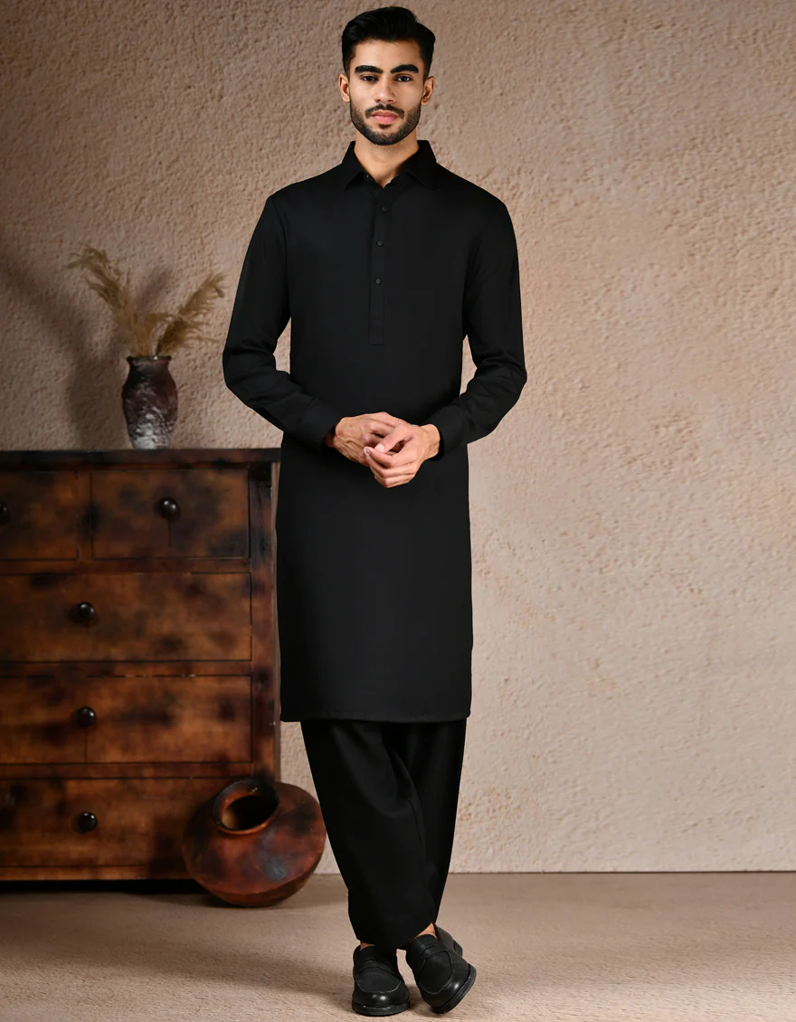 BLACK BLENDED KAMEEZ SHALWAR | JJKS-W-33331/S24/JJ9