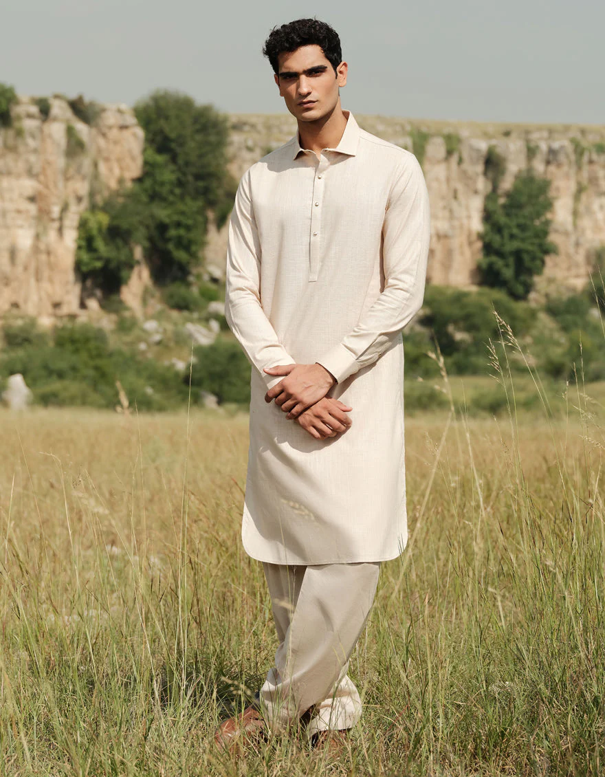 BEIGE COTTON KAMEEZ SHALWAR | JJKS-W-47363/S24/JJ9