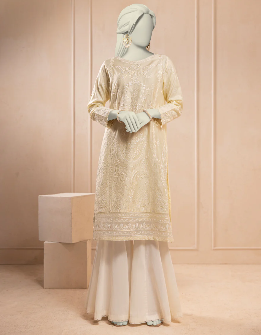 OFF WHITE COTTON NET KURTI | JJLK-S-JFS-25-220 FB