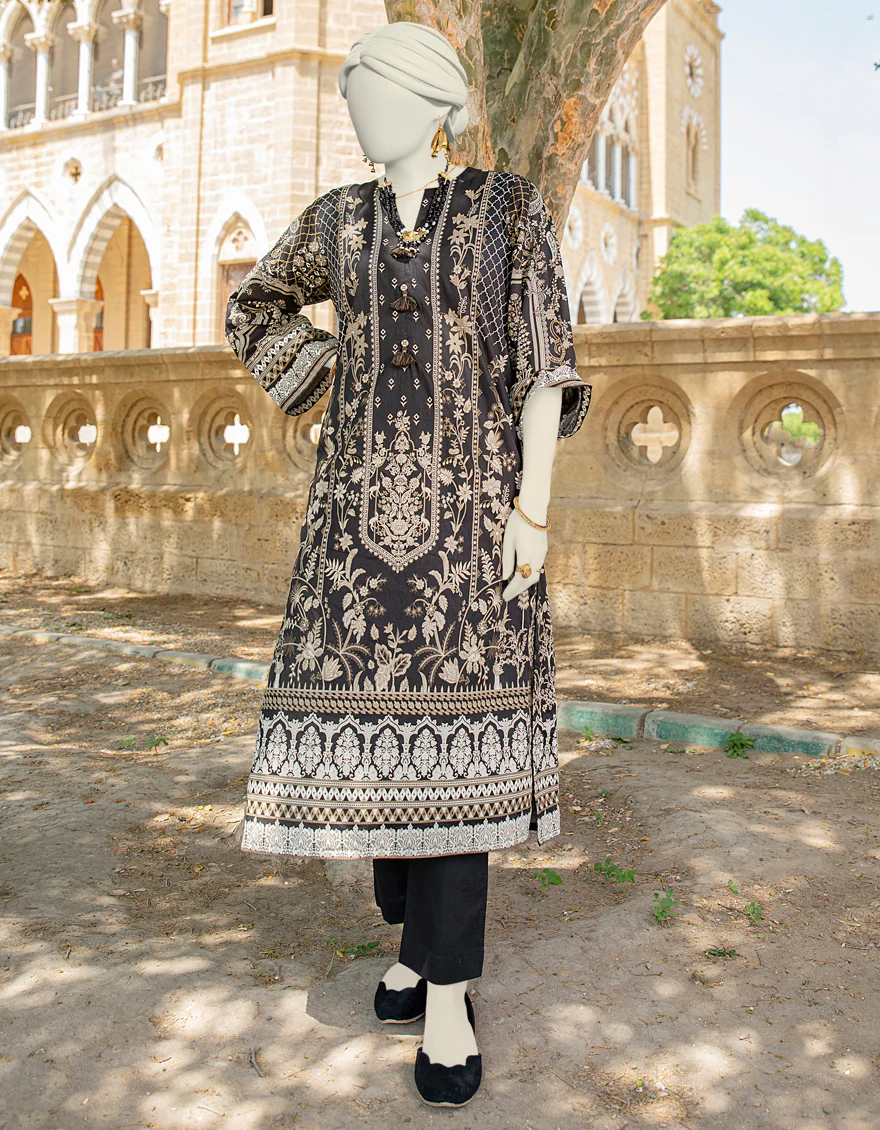 BLACK LAWN KURTI | JJLK-S-JSS-24-426 FB/NEON TRADTIONAL-1