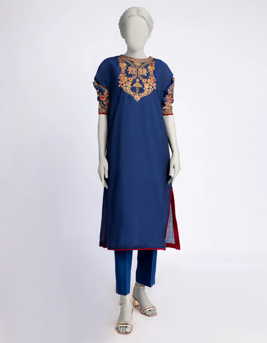 BLUE COTTON NET KURTI | JJLK-W-JFS-25-224 FB/ELFESYA-04