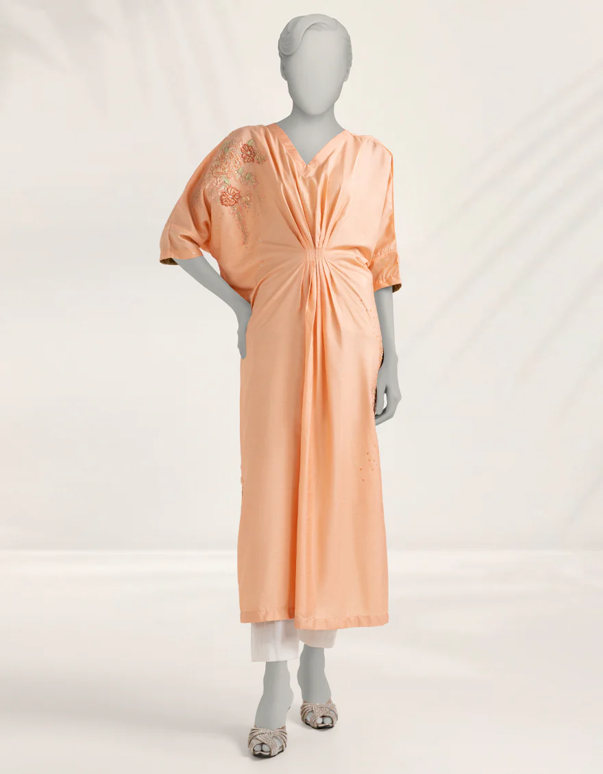 PEACH RAW SILK KURTI | JJLK-W-JFS-25-231 FB/ELFESYA-1