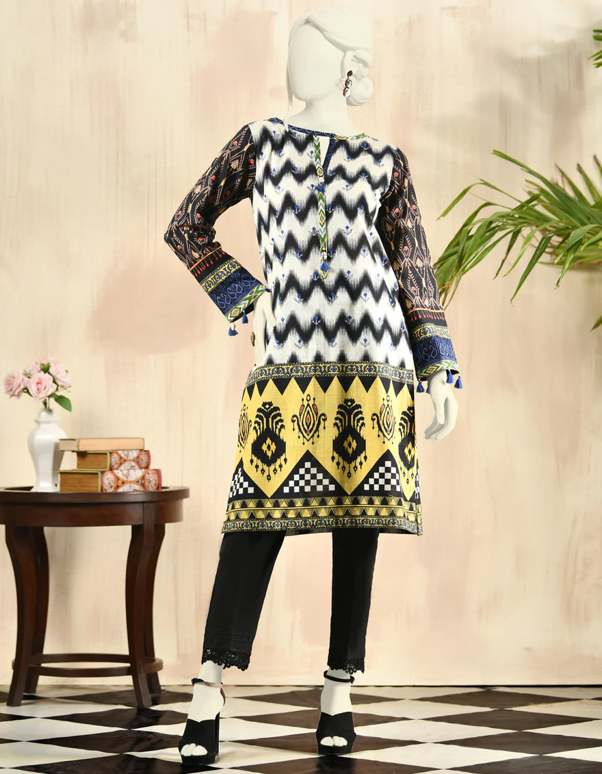 BLACK & WHITE KHADDAR KURTI | JJLK-W-JPWK-US-22-813 FB/TURBAT