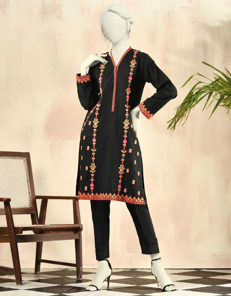 BLACK KHADDAR KURTI | JJLK-W-JPWK-US-22-816 FB/FF-021