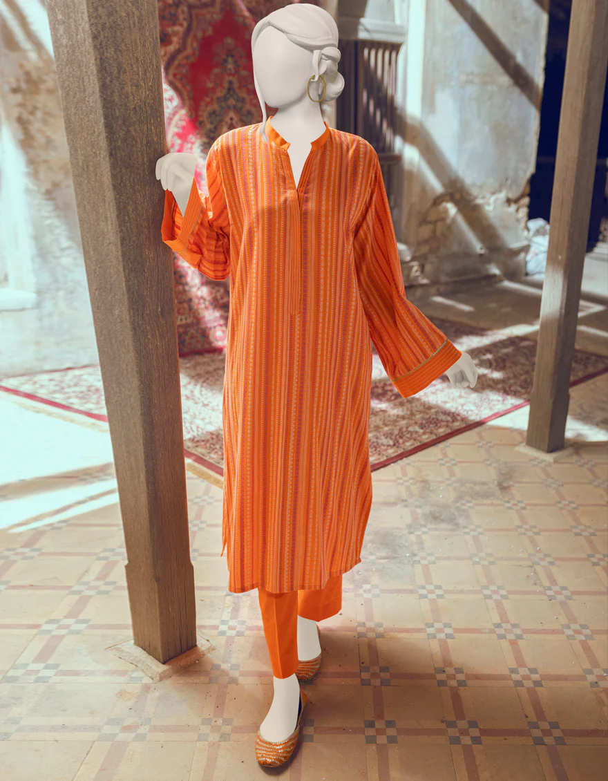 ORANGE JACQUARD KURTI | JJLK-W-JWS-US-22-3027 FB/V-WARP-006