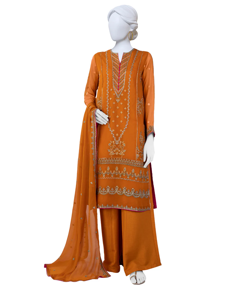 ORANGE CHIFFON 3PC UNSTITCHED | JJLS-S-JFU-24-705 FB/HF 193
