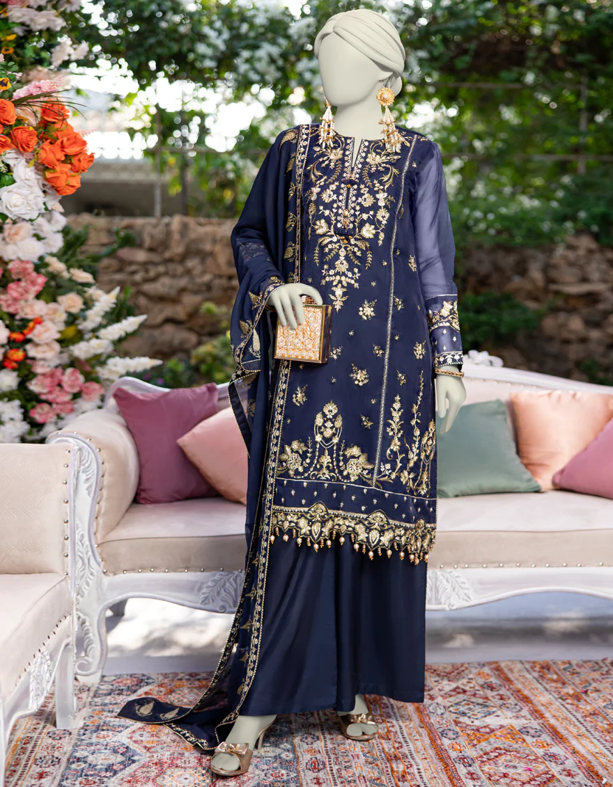 BLUE ORGANZA 3PC UNSTITCHED | JJLS-S-JFU-24-717 FB/FALAK-3