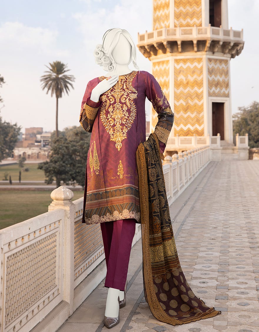 MAROON CAMBRIC 3PC UNSTITCHED | JJLS-S-JPUS-US-22-297 JN-134