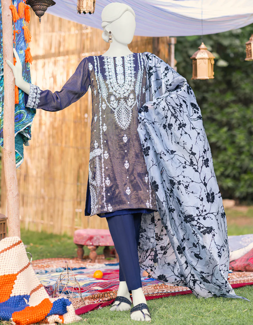 NAVY BLUE LAWN 3PC UNSTITCHED | JJLS-S-JPUS-US-23-594 JA-918