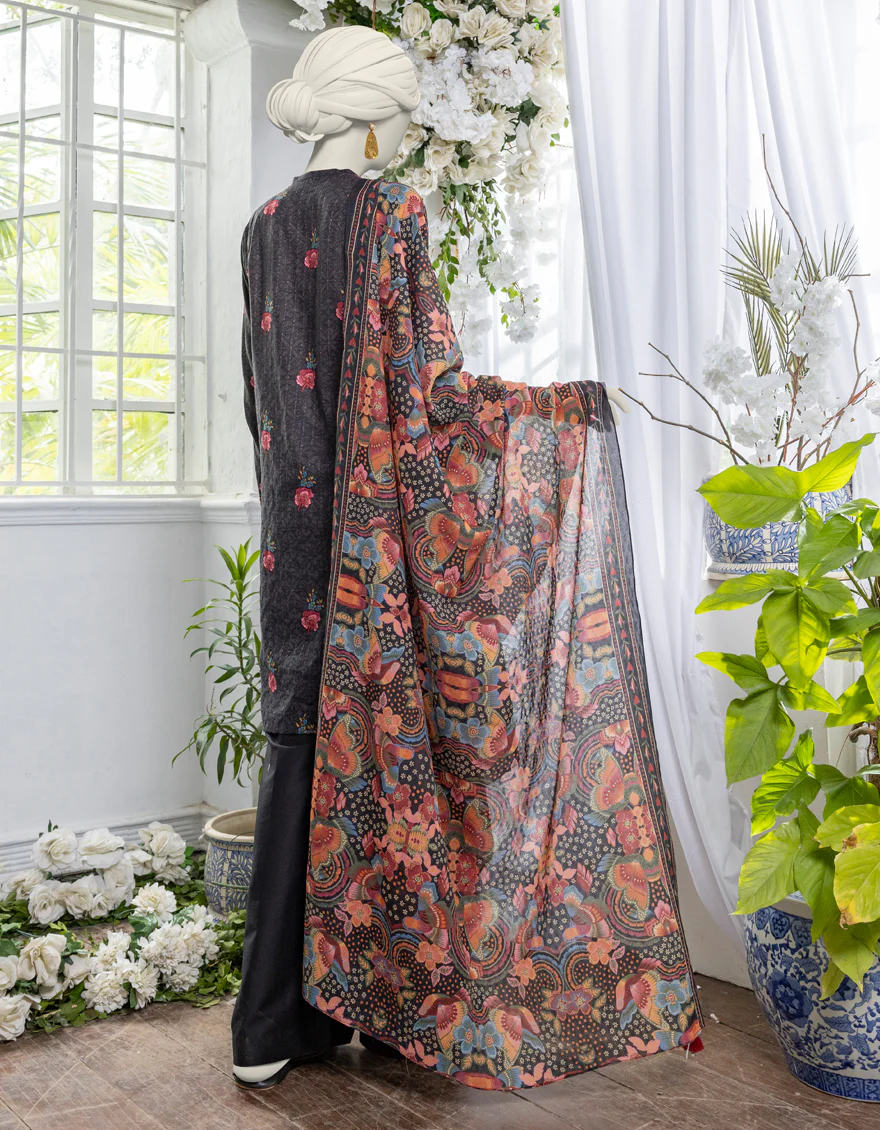 BLACK DOBBY 3PC UNSTITCHED | JJLS-S-JPW-24-026 FB/MOSAIC FLORA-2 - Image 2
