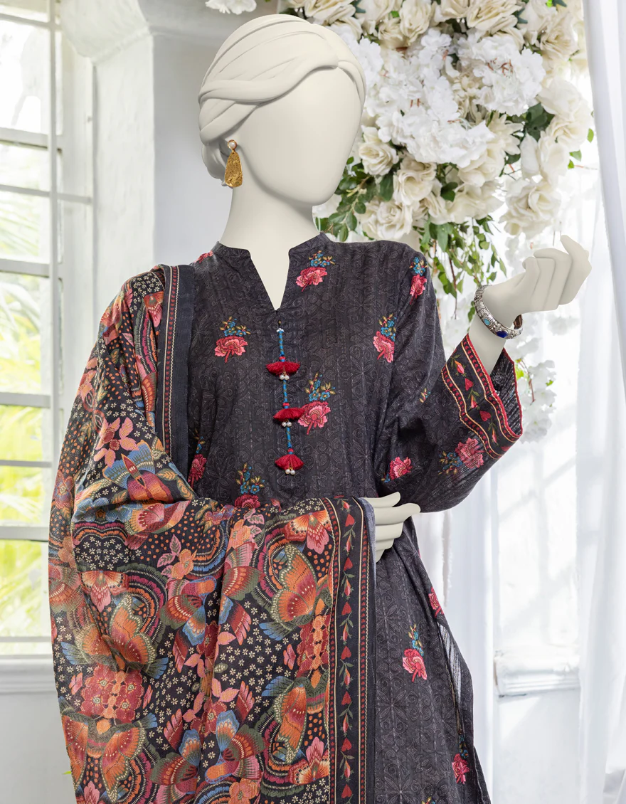 BLACK DOBBY 3PC UNSTITCHED | JJLS-S-JPW-24-026 FB/MOSAIC FLORA-2 - Image 3