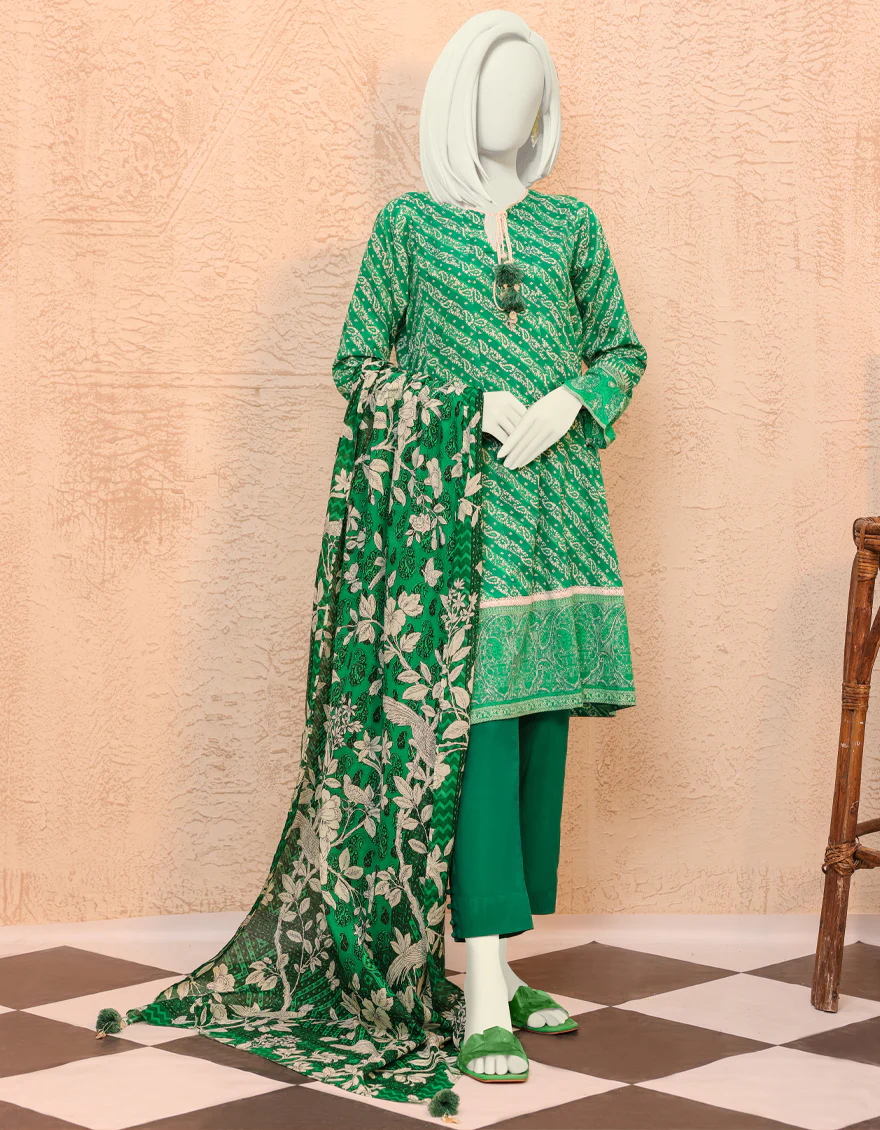 GREEN LAWN 3PC UNSTITCHED | JJLS-S-JPW-US-22-005 FB/LEVI