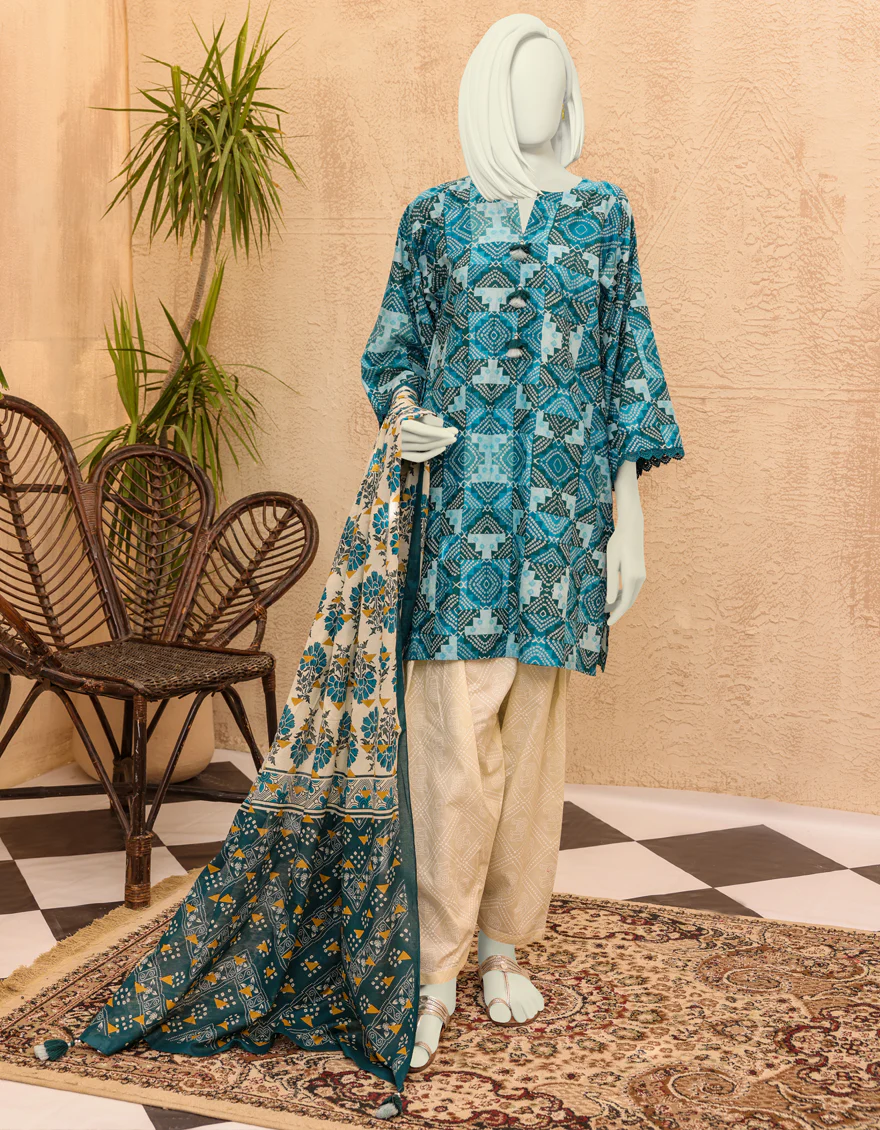 TEAL BLUE LAWN 3PC UNSTITCHED | JJLS-S-JPWU-US-22-027 FB/RILLY