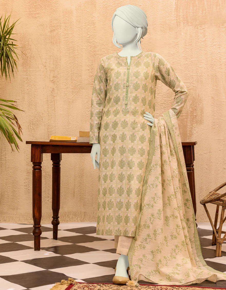 CREAM GREEN KHADDAR 3PC UNSTITCHED | JJLS-S-JPWU-US-22-045 FB/KONIA