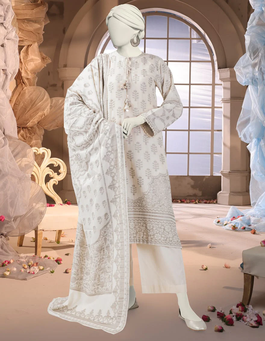 WHITE SLUB 3PC UNSTITCHED | JJLS-W-JW-24-1703 FB/FARAS-4