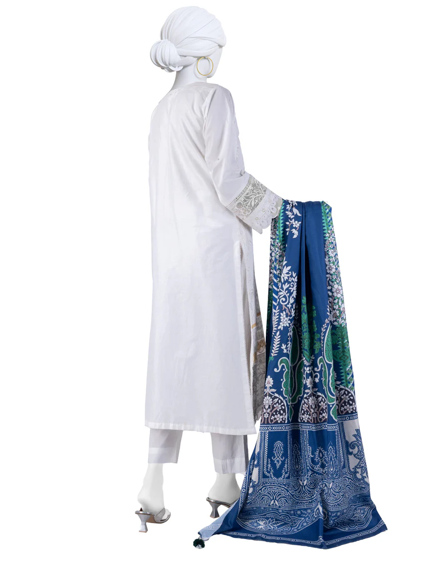 WHITE CAMBRIC 3PC UNSTITCHED | JJLS-W-JW-24-1743 FB/LUXE-A-08