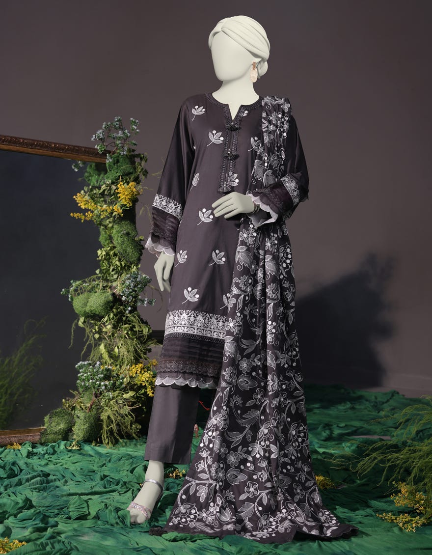 GREY CAMBRIC 3PC UNSTITCHED | JJLS-W-JW-24-1744 FB/LUXE-B-1