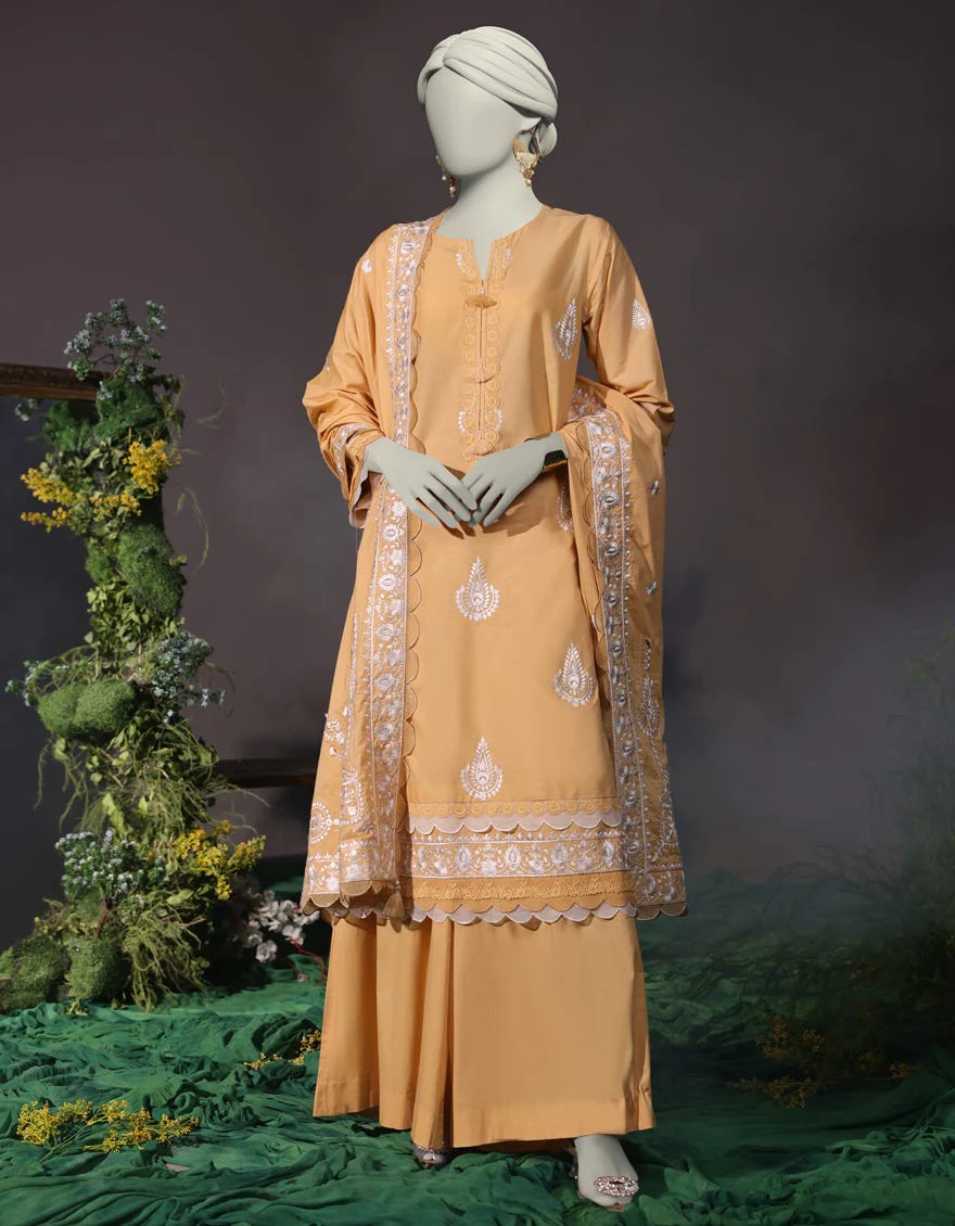 BROWN CAMBRIC 3PC UNSTITCHED | JJLS-W-JW-24-1747 FB/LUXE-B-4