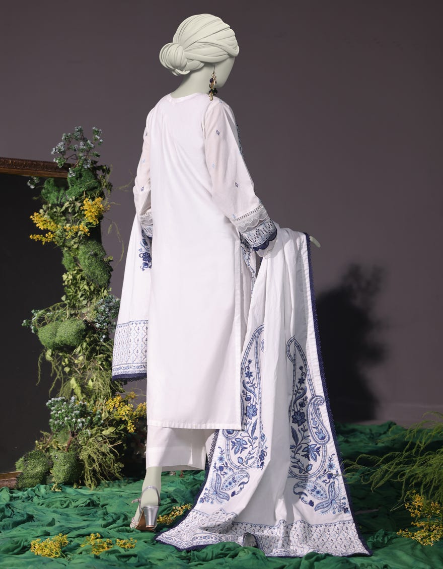 WHITE CAMBRIC 3PC UNSTITCHED | JJLS-W-JW-24-1750 FB/LUXE-B-7 - Image 3