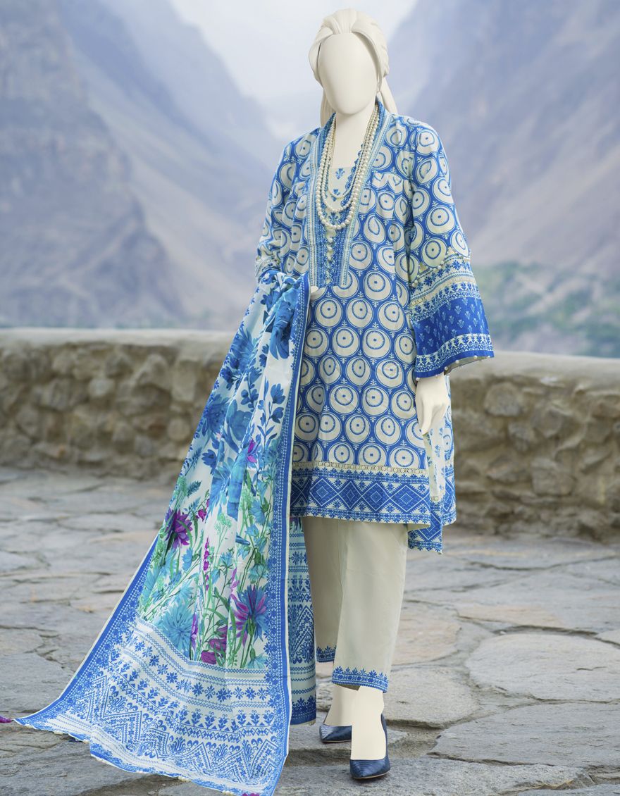 BLUE CHECK CAMBRIC 3PC UNSTITCHED | JJLS-W-JW-US-21-1726 FB/BELLE