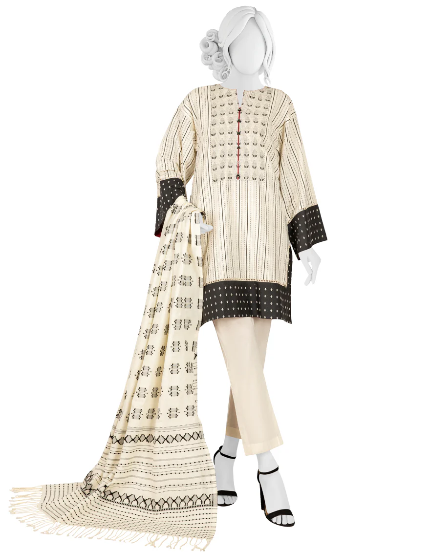 OFF WHITE KHADDAR 3PC UNSTITCHED | JJLS-W-JW-US-22-1733 FB/ZENIA