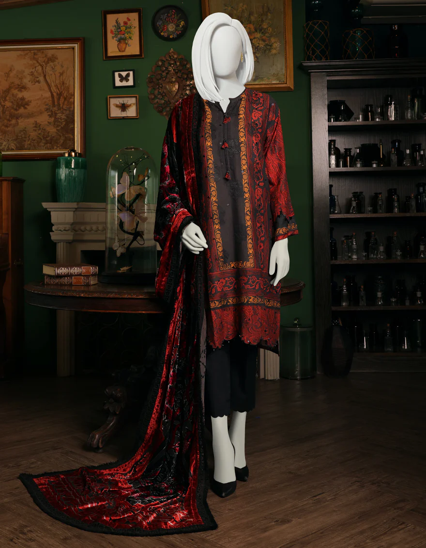 RED & BLACK JACQUARD 3PC UNSTITCHED | JJLS-W-JW-US-22-1758 FB/LUXURYEVENING