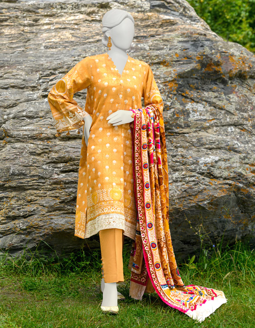 MUSTARD JACQUARD 3PC UNSTITCHED | JJLS-W-JW-US-23-1752 FB/MIRAGE-04