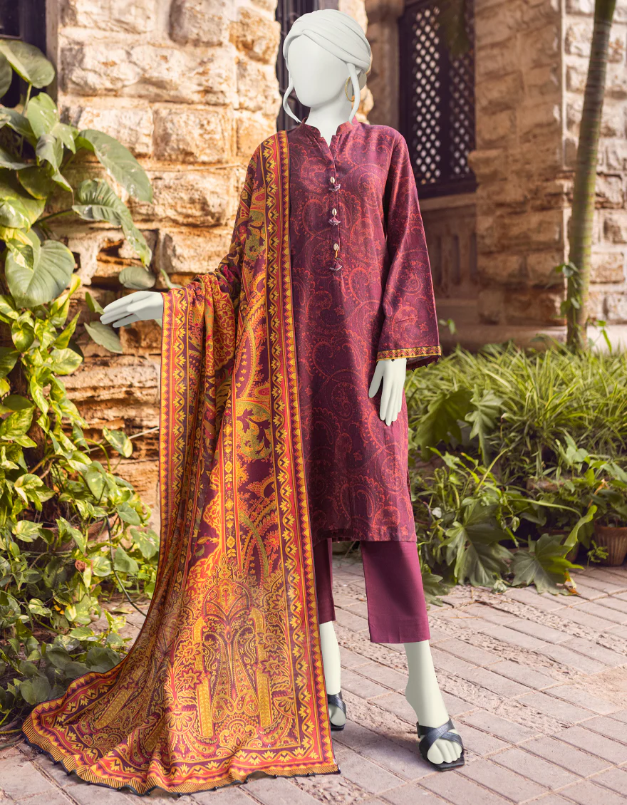 BURGUNDY KHADDAR 3PC UNSTITCHED | JJLS-W-JWU-US-22-1813 FB/EASTERN REDS