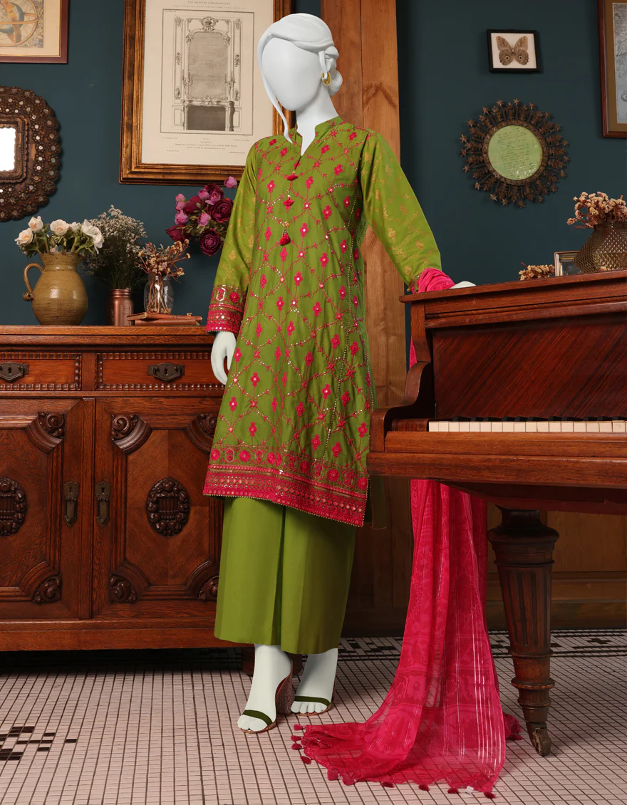 GREEN CAMBRIC 3PC UNSTITCHED | JJLS-W-JWU-US-22-1856 FB/GREEN(1002)