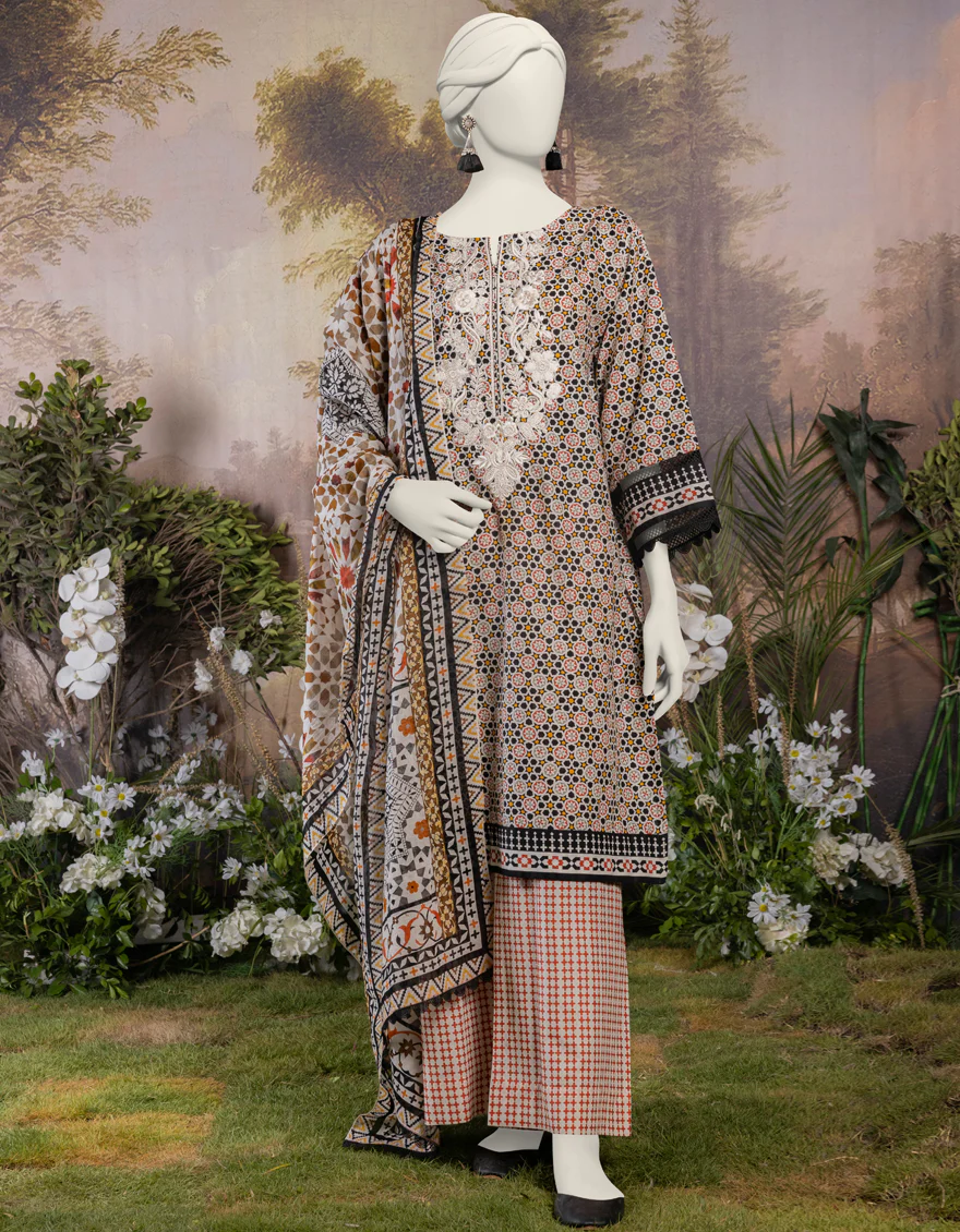 BLACK LAWN 3PC STITCHED | JJPW-S-JPW-24-008 FB/MORROCAN-04