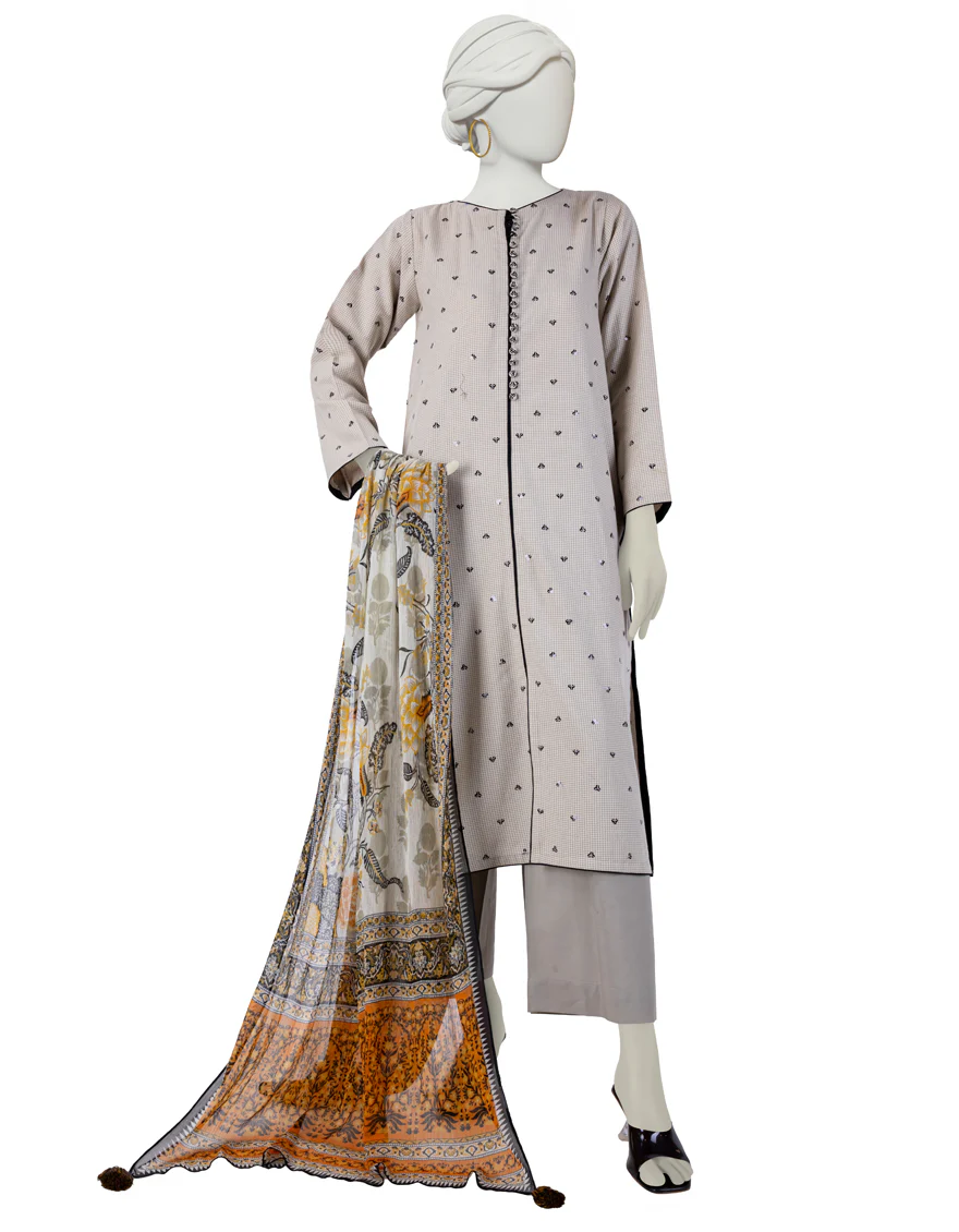 BROWN DOBBY 3PC STITCHED | JJPW-S-JPW-24-031 FB/FLORAL-03