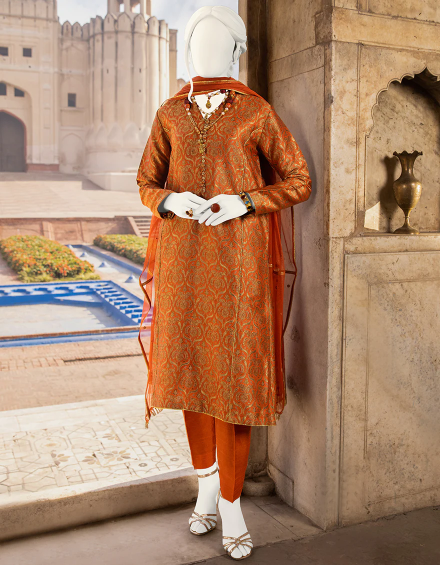 ORANGE JAMAWAR 3PC STITCHED | JJPW-S-JPWF-US-22-015 FB/FF-038