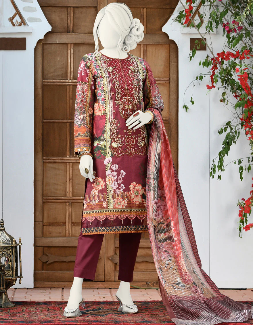 MULTICOLOR CAMBRIC 3PC STITCHED | JJPW-S-JPWS-US-22-317 FB/ANTIQUE