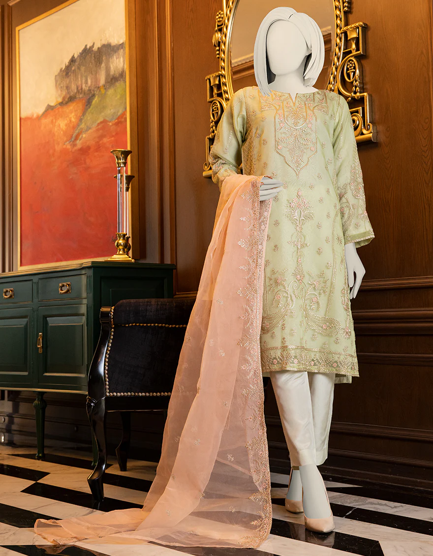 LIGHT GREEN ORGANZA 3PC STITCHED | JJPW-S-JPWS-US-22-346 FB/AJ-013