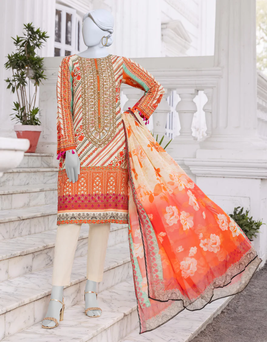 ORANGE CAMBRIC 3PC STITCHED | JJPW-S-JPWS-US-23-563 FB/SADABAHAR