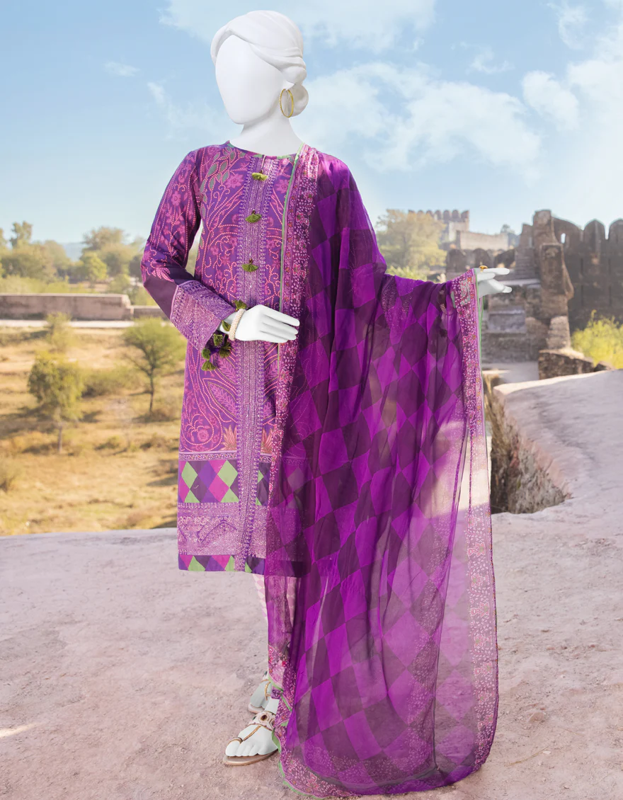 PURPLE CAMBRIC 3PC STITCHED | JJPW-S-JPWS-US-23-566 FB/CHAIN STITCH (23-2101)