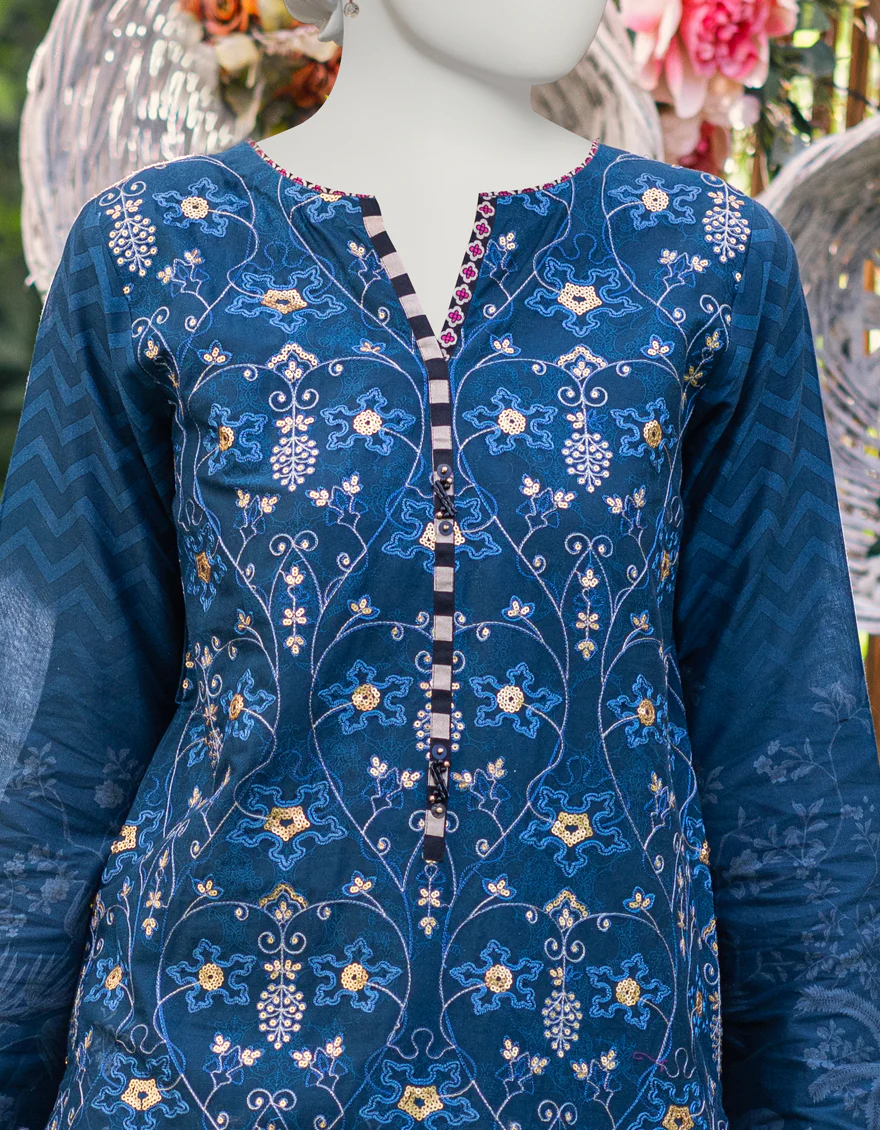 BLUE CAMBRIC 3PC STITCHED | JJPW-S-JPWS-US-23-584 FB/SPARKLE - Image 3