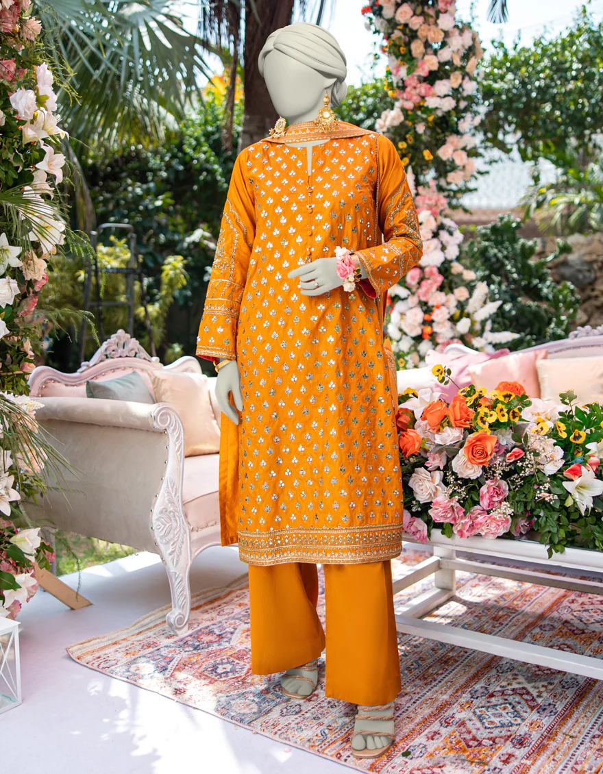 ORANGE RAW SILK 3PC STITCHED | JJPW-W-JPS-24-3950 FB/INARA-5