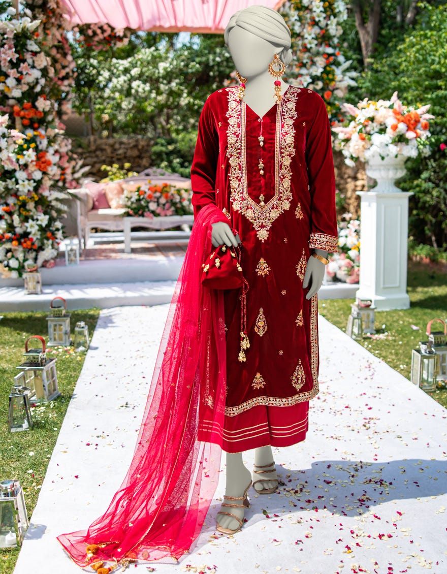 RED VELVET 3PC STITCHED | JJPW-W-JPS-24-3964 FB/VELVET