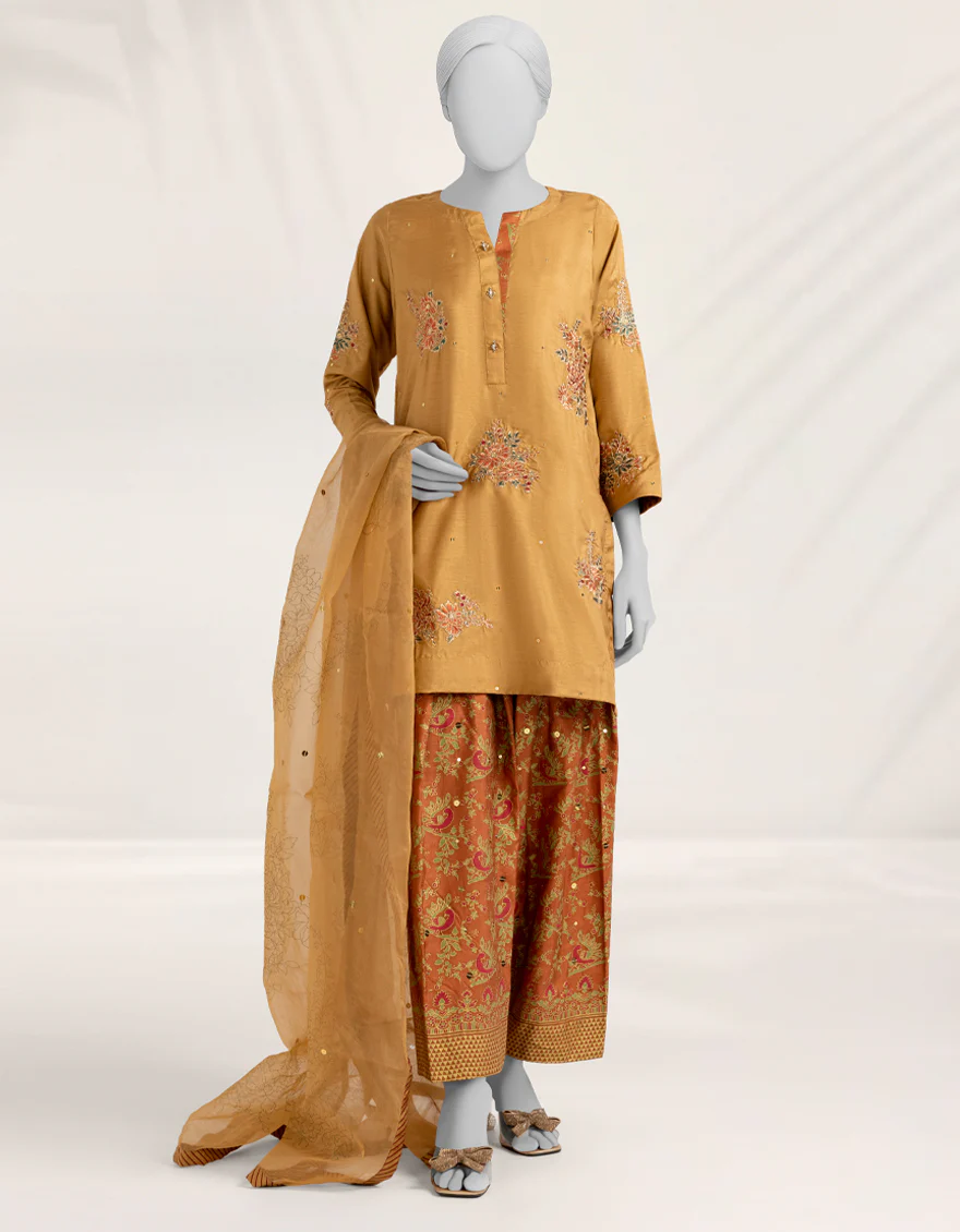 GOLDEN VISCOSE 3PC STITCHED | JJPW-W-JPS-25-3985 FB/INARA-2