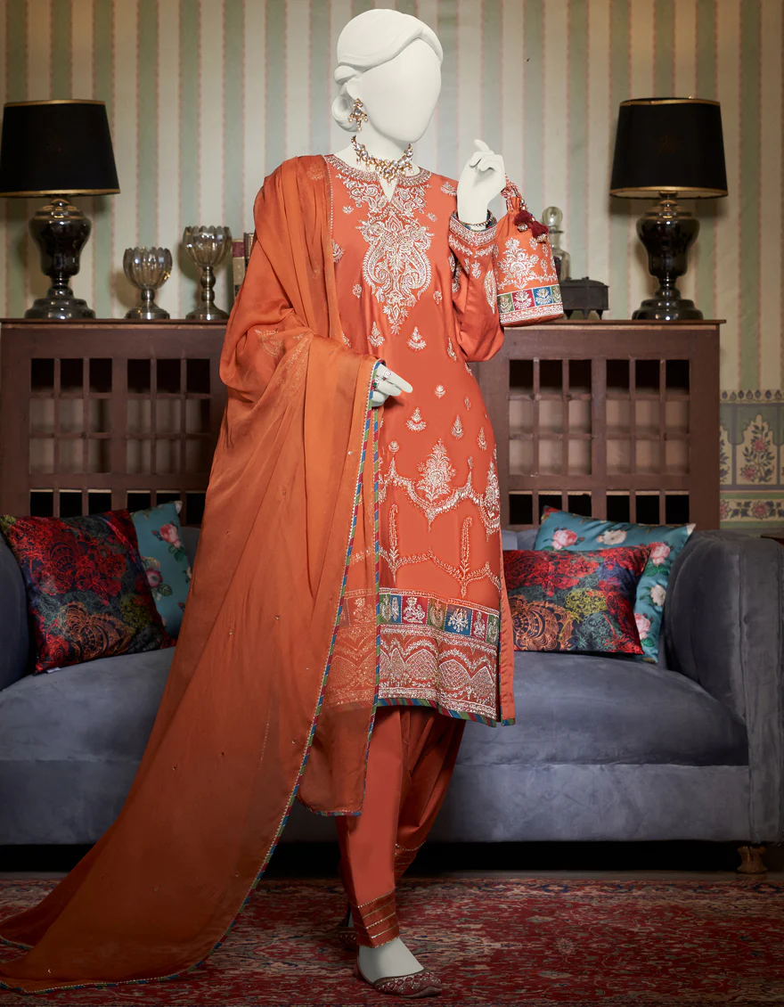 RUST COTTON SATIN 3PC STITCHED | JJPW-W-JPS-US-23-3924 FB/JH-235