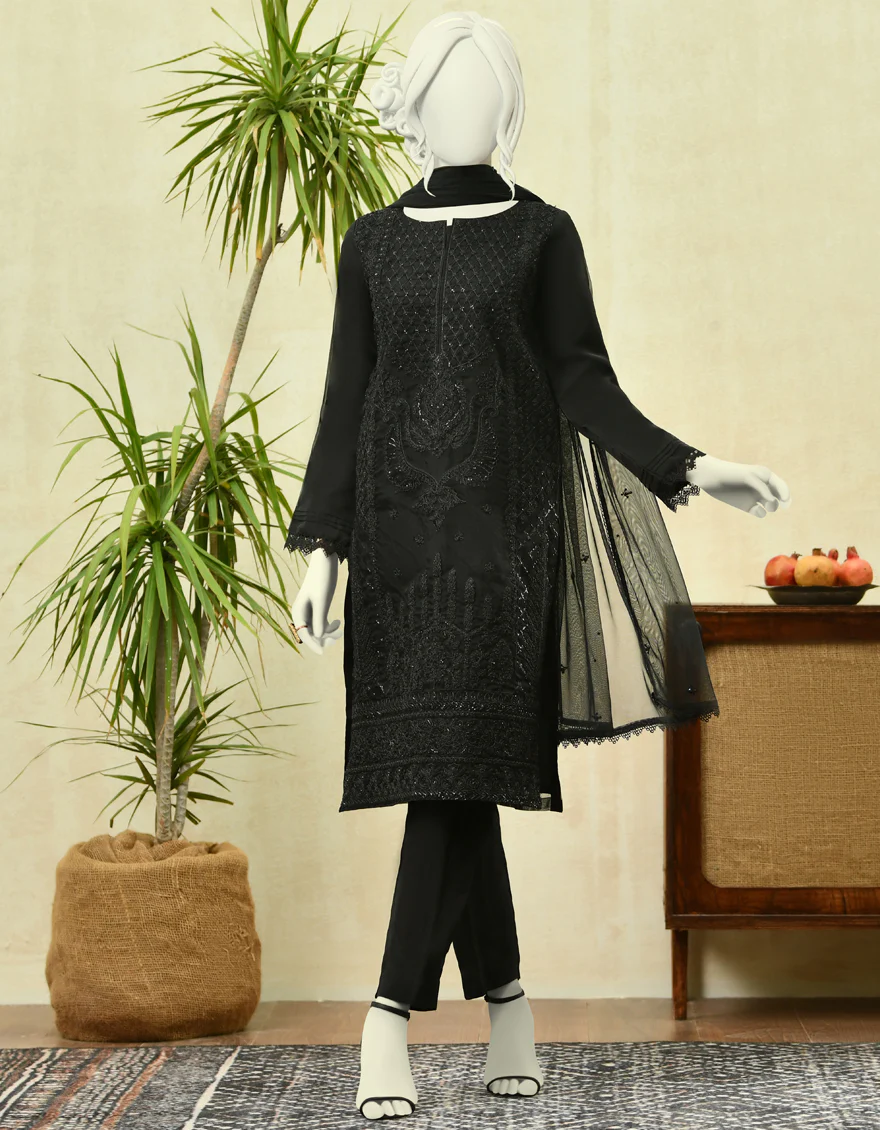 BLACK ORGANZA 3PC STITCHED | JJPW-W-JPWF-US-22-069 FB/AM-2062